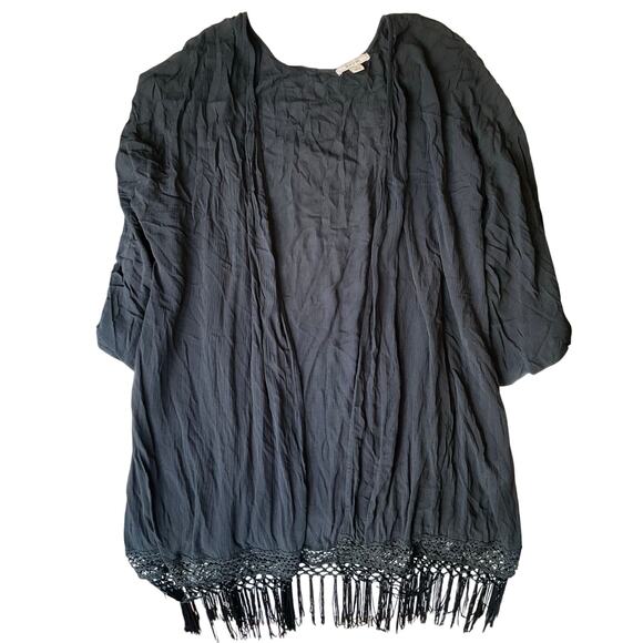 Adam Levine Women Cardigan size L Open Front Long Sleeve Rayon Boho Tassel Black - Picture 1 of 9